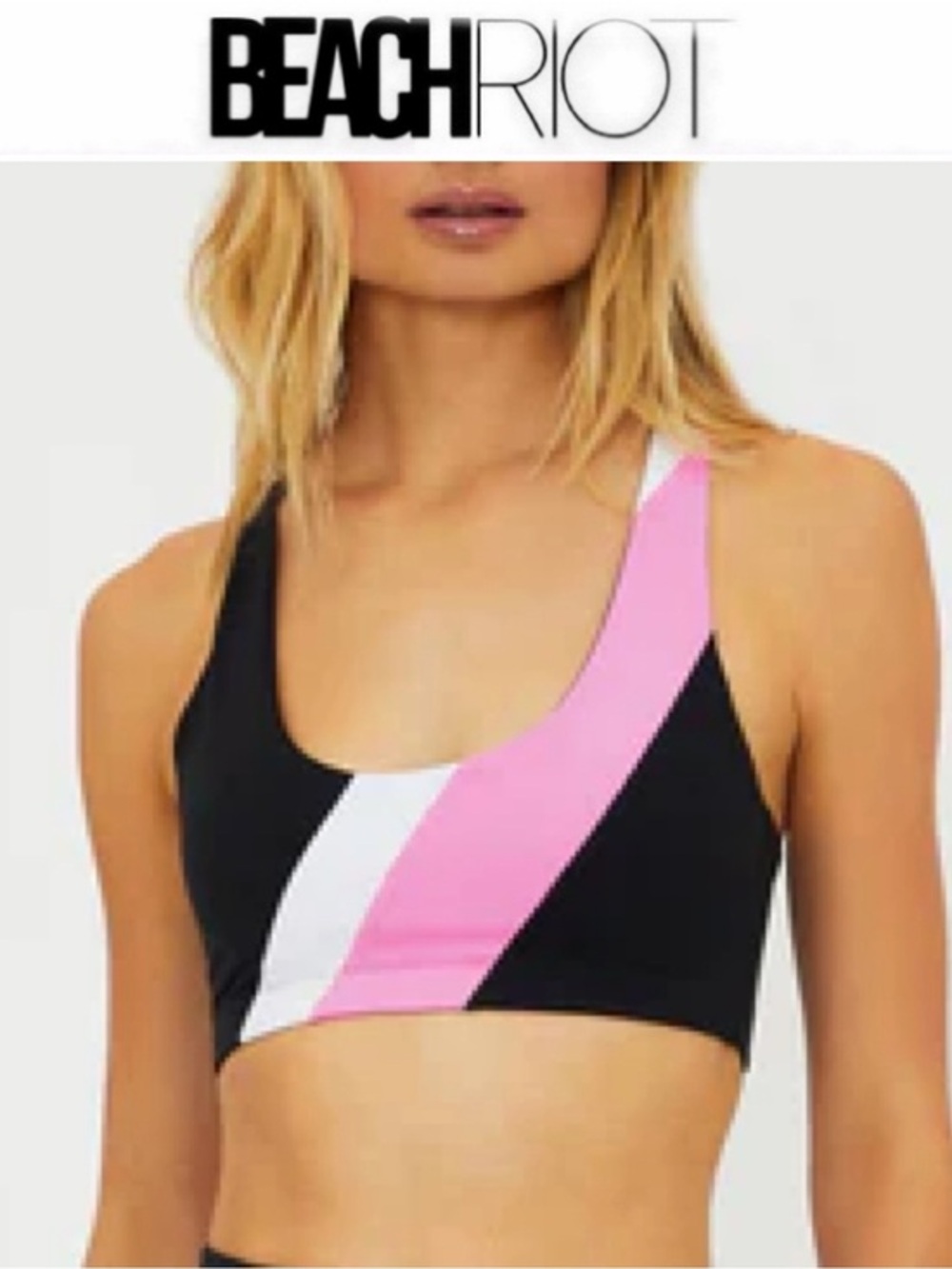 Beach Riot Ria Women's Pink & Black Colorblock Sports Bra Sz M NWT $88